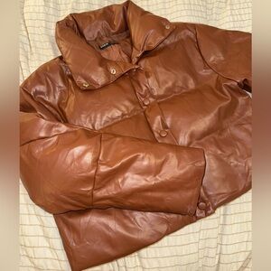 Faux Leather Puffer Coat